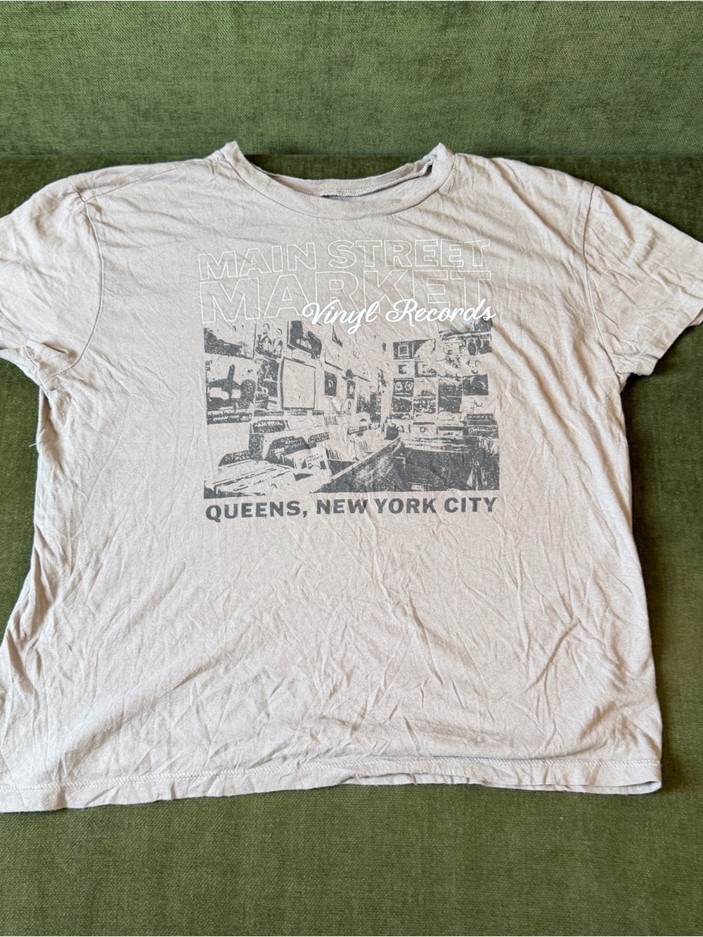 Main Street Market Queens Vinyl Records Tee - Light Beige